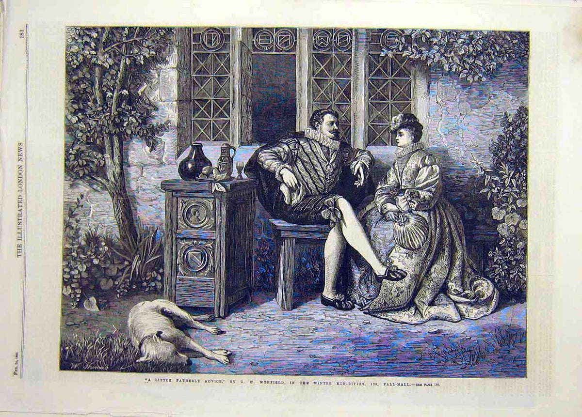 Original Old Antique Print 1866 Wynfield Fatherly-Advice Daughter Father 19th