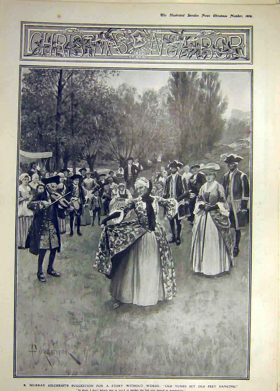 Original Old Antique Print 1906 Gilchrist Forestier Dance Story People Christmas