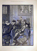 Original Old Antique Print 1891 Christmas Morning Vigor Church Congregation 19th