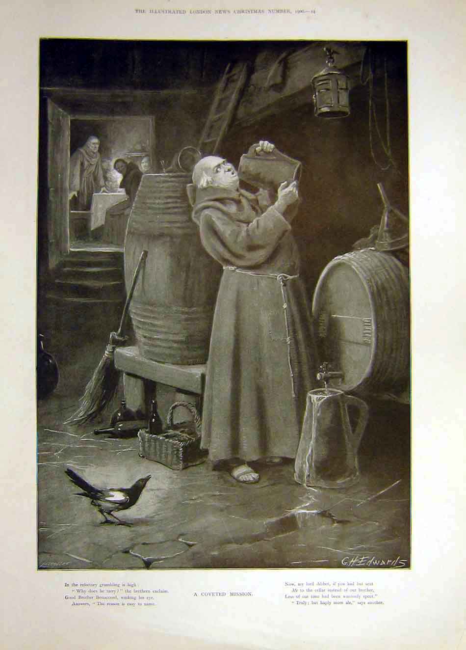 Original Old Antique Print 1900 Brother-Bonaccord Abbot Monk Mission Victorian