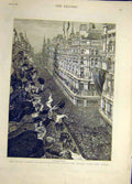 Original Old Antique Print 1883 Jubilee Birimngham Queen Procession Street 19th