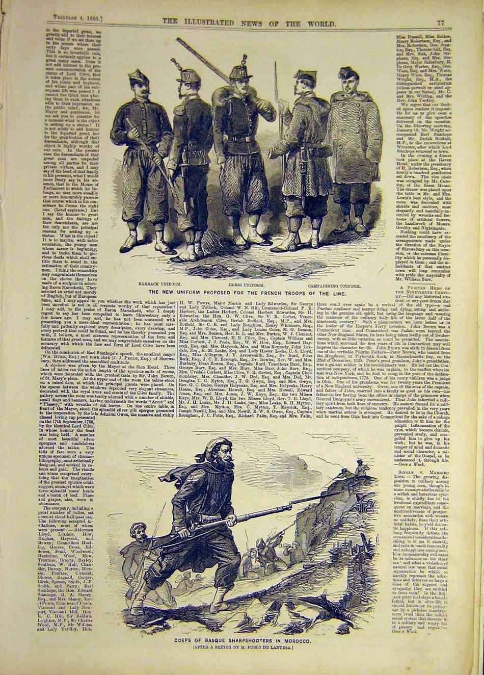 Original Old Antique Print 1860 Uniform French Troops Corps Basque Morocco 19th
