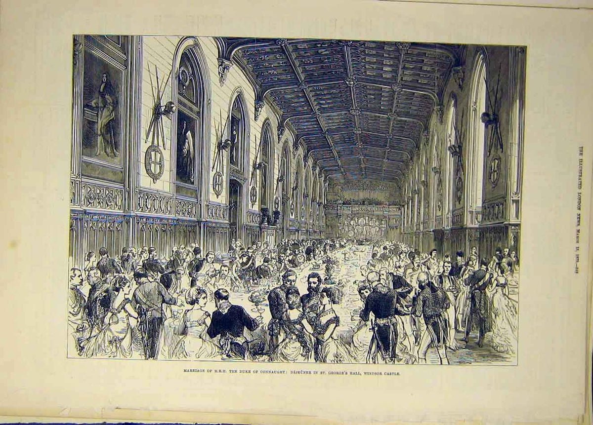 Original Old Antique Print 1879 Duke Connaught Dejeuner Windsor Castle Marriage