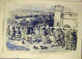 Original Old Antique Print 1856 Rain Sketch Yorkshire Coast Leech 19th