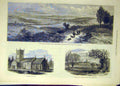 Original Old Antique Print 1871 Sandringham Church Deer Park Railway Wolferton