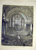 Original Old Antique Print 1881 Victoria Hall Leeds Townhall Gladstone Victorian
