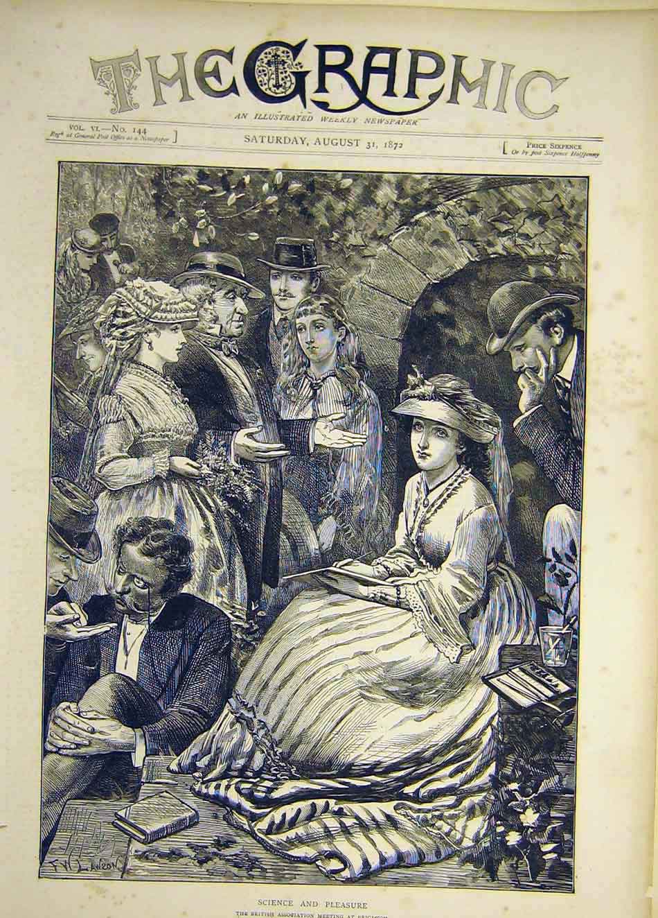 Original Old Antique Print 1872 Science Pleasure British Association Brighton