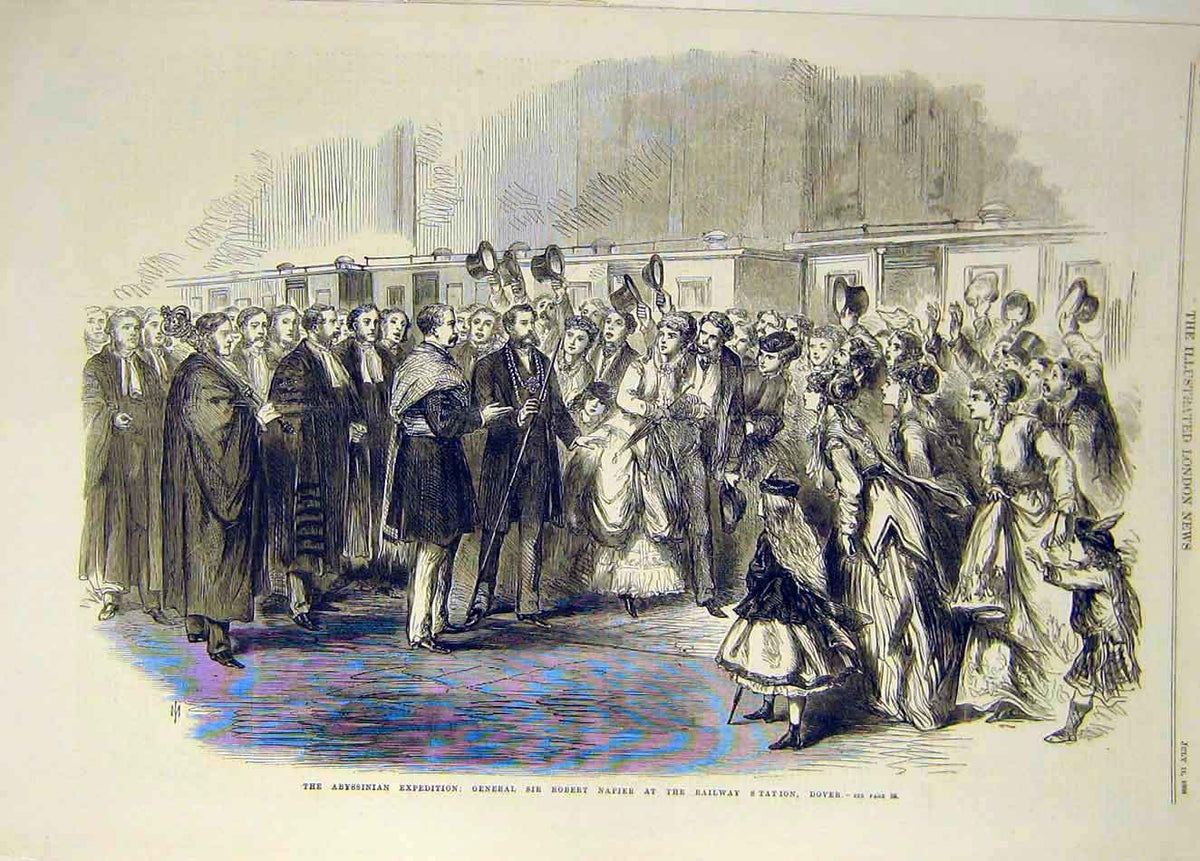 Old Antique Print 1868 Abyssinian Expedition Napier Railway Station Dover 19th