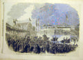 Original Old Antique Print 1858 Queen Visit Leeds Railway Station Woodsley House