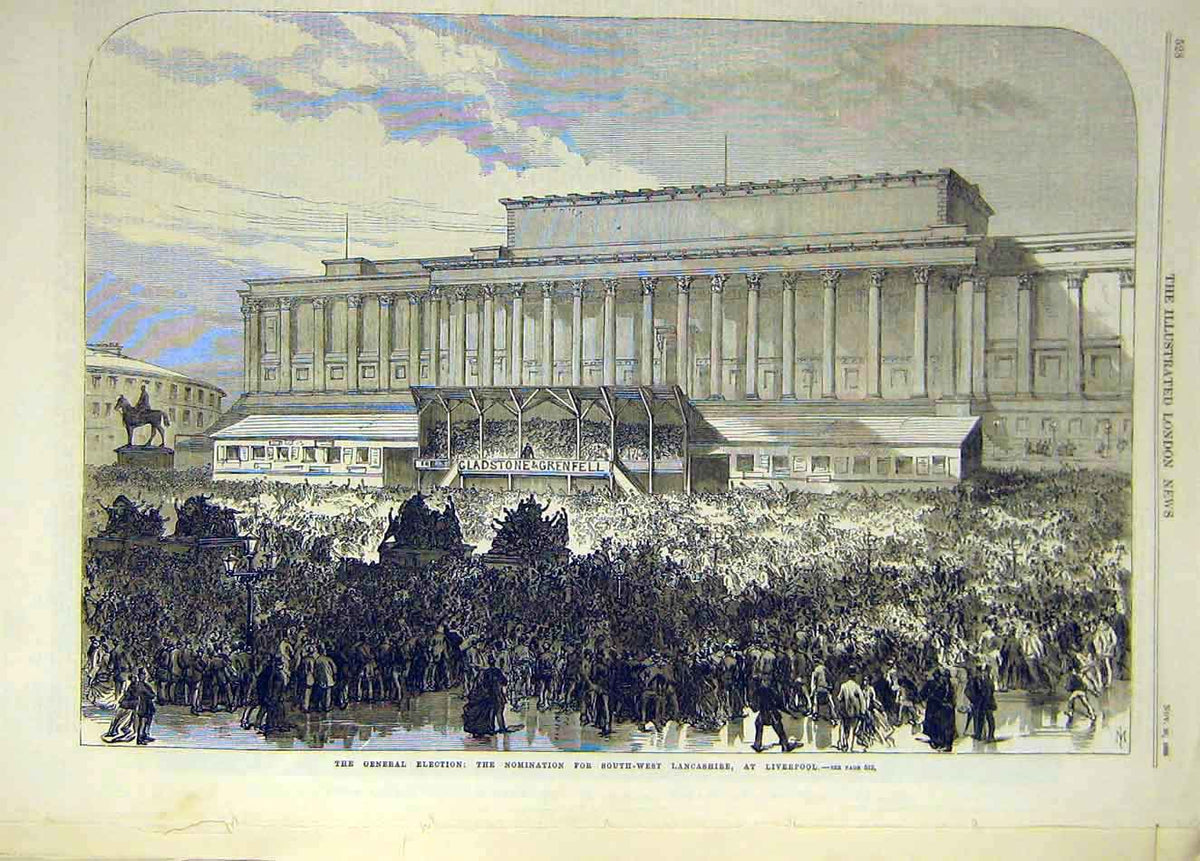 Original Old Antique Print 1868 General Election Lancashire Liverpool Nomination