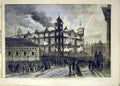 Original Old Antique Print 1860 Sailors Home Fire Liverpool Heffer Building 19th