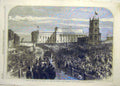 Original Old Antique Print 1868 Prince Princess Wales Liverpool Procession 19th