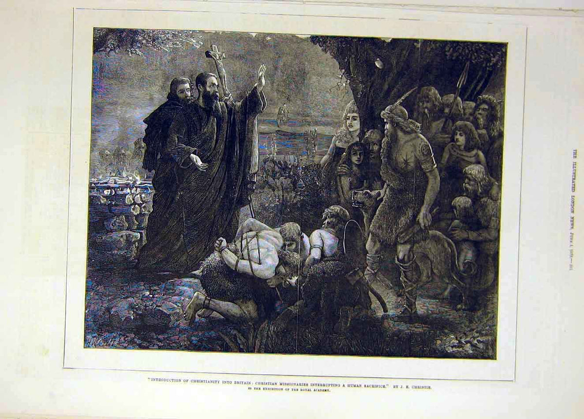 Original Old Antique Print 1878 Christianity Missionaries Sacrifice Christie Art
