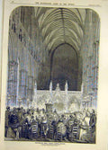 Original Old Antique Print 1858 Westminster Abbey Sunday-Evening Service 19th