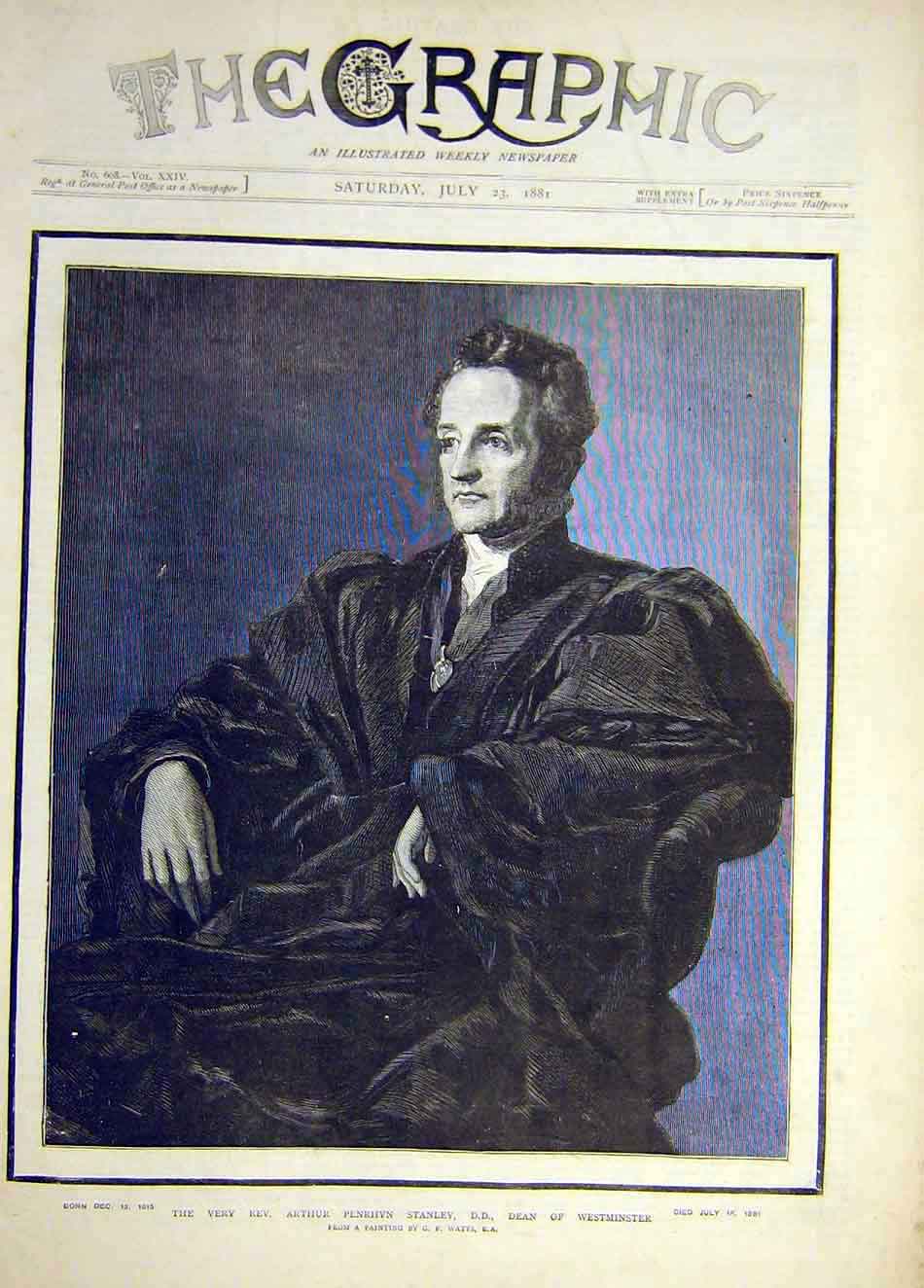 Original Old Antique Print 1881 Portrait Reverend Stanley Dean Westminster 19th