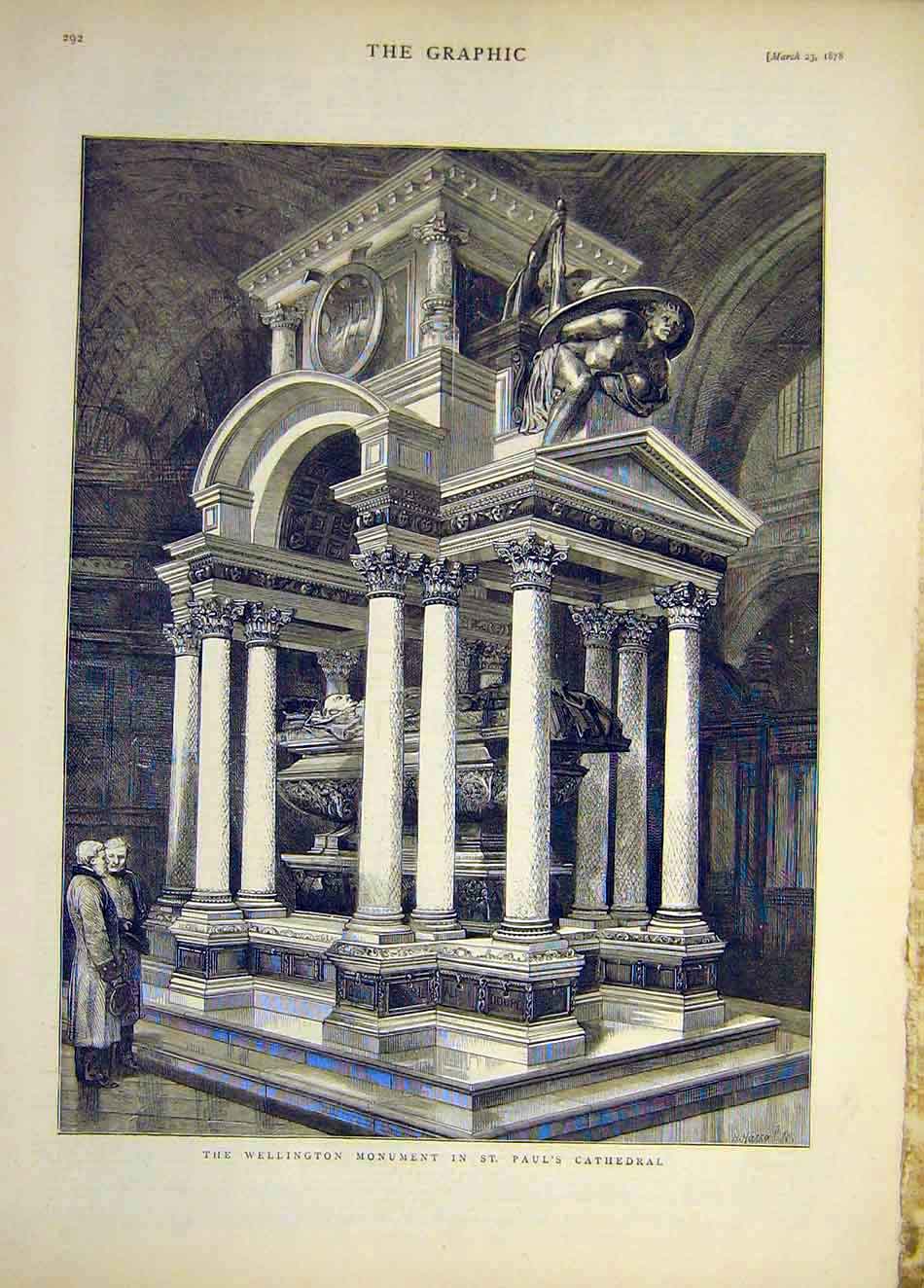 Original Old Antique Print 1878 Wellington Monument St Paul'S Cathedral 19th