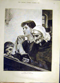 Original Old Antique Print 1890 Litany Religious Hall Church Prayer Victorian
