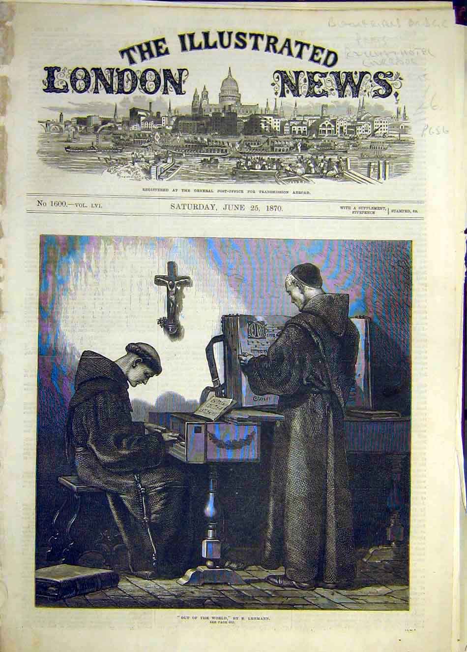 Original Old Antique Print 1870 Monks Music Lehmann Monastery 19th