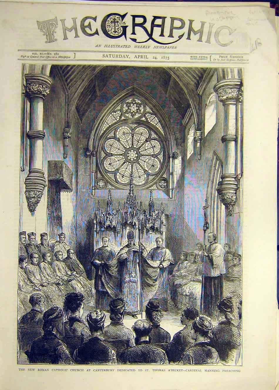 Old Antique Print 1875 Roman Catholic Church Canterbury Cardinal Manning 19th