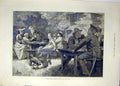 Original Old Antique Print 1881 English Garden Munich Picnic People Victorian