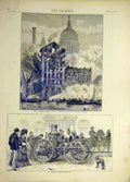 Original Old Antique Print 1872 Thames Street Fire American Steam Fire-Engine