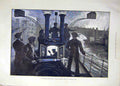 Original Old Antique Print 1890 London Fire Brigade Steam Fire-Engine Riverside