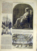 Original Old Antique Print 1858 Statue Jeejeebhoy Calcutta Antwerp House Glass