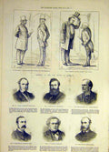 Original Old Antique Print 1880 House Commons Members Sketch Portraits Victorian