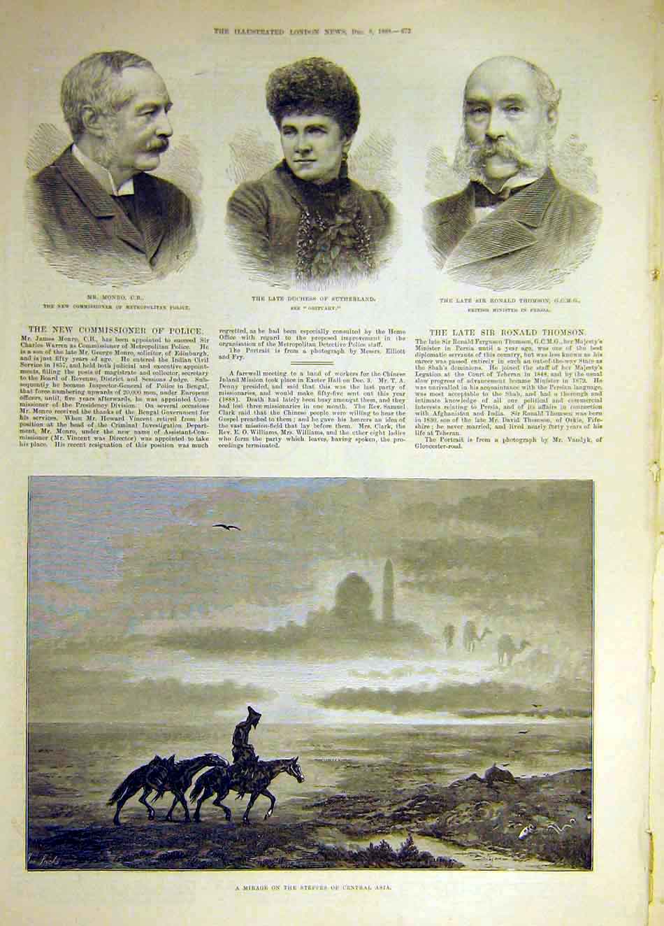 Original Old Antique Print 1888 Monro Ronald-Thomson Sutherland Mirage Steppes