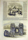 Original Old Antique Print 1859 Bread-Baking Aldershot Elgin Cathedral Building