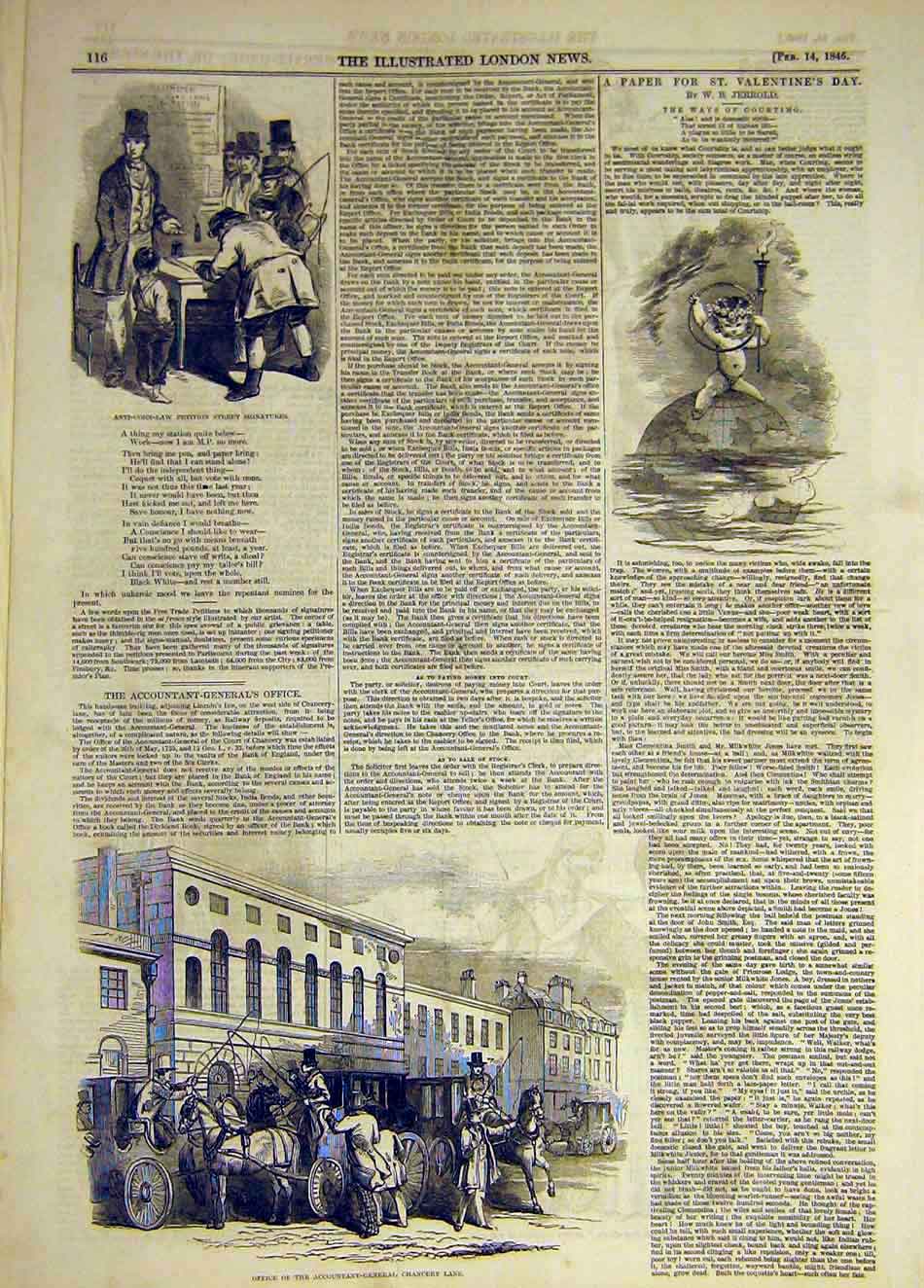 Old Antique Print 1846 Office Chancery-Lane Anti-Corn Petition Valentine 19th