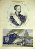 Old Antique Print 1872 Portrait Bartle Frere Fire City Flour-Mills Thames 19th
