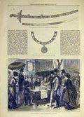 Old Antique Print 1874 Sword Wolseley Exeter Civic Chain Hospital Charity 19th