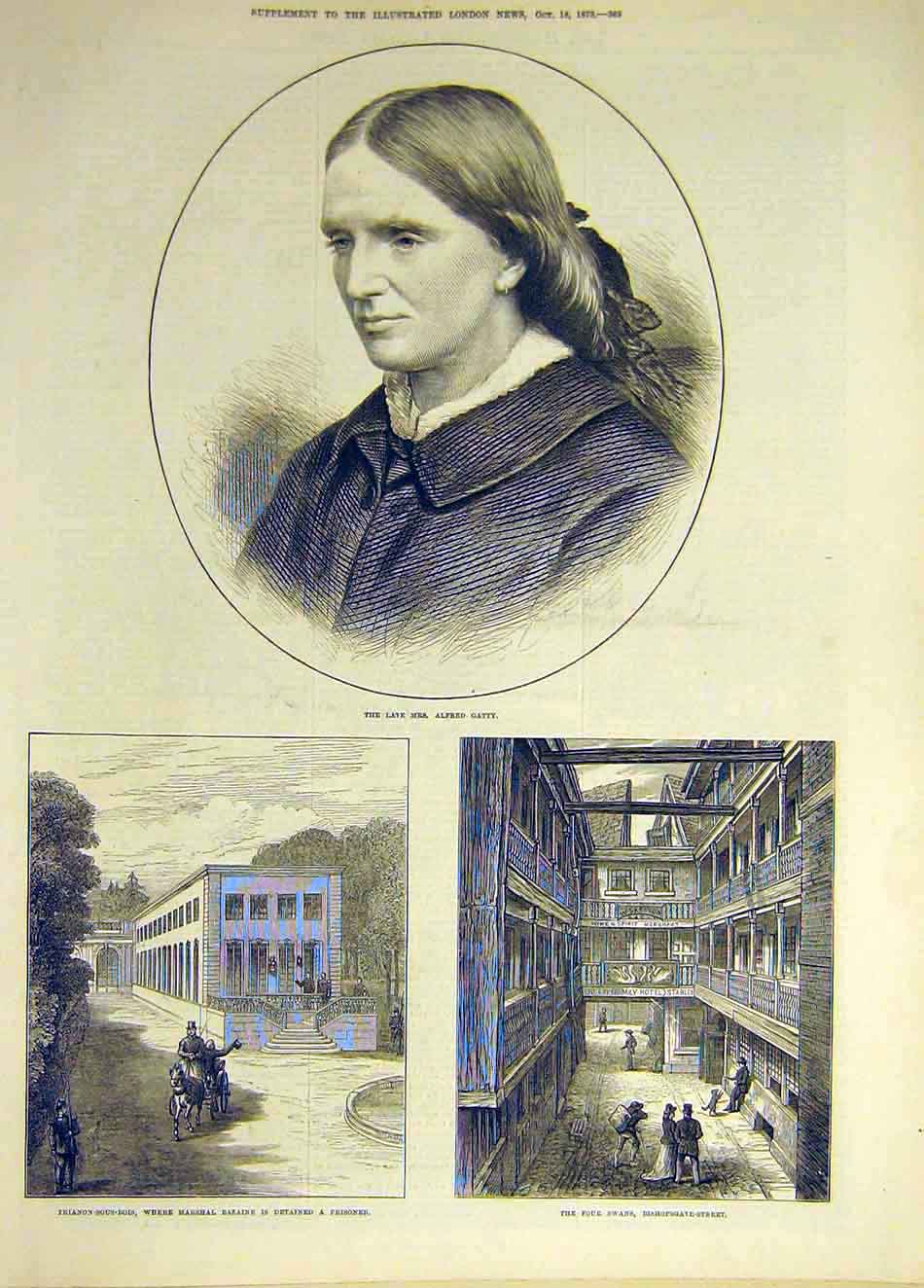 Original Old Antique Print 1873 Portrait Gatty Bazaine Prisoner Four-Swans 19th