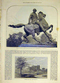 Original Old Antique Print 1873 Statue Outram Waterloo-Place Stamford Ashton