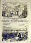 Original Old Antique Print 1856 Earl Clarendon Paris Residence Train Artillery