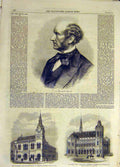 Old Antique Print 1866 Portrait Mill Townhall Corn Exchange Farnham Frere 19th