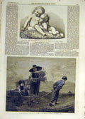 Original Old Antique Print 1865 Marble Staue Violet-Henry Munro Laugee Gleaners