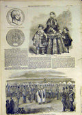Original Old Antique Print 1855 Paris Fashions Medal Kent Infantry Aldershot