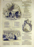 Original Old Antique Print 1843 Christmas Home Peom Verse Buthcer Shop Crowquill