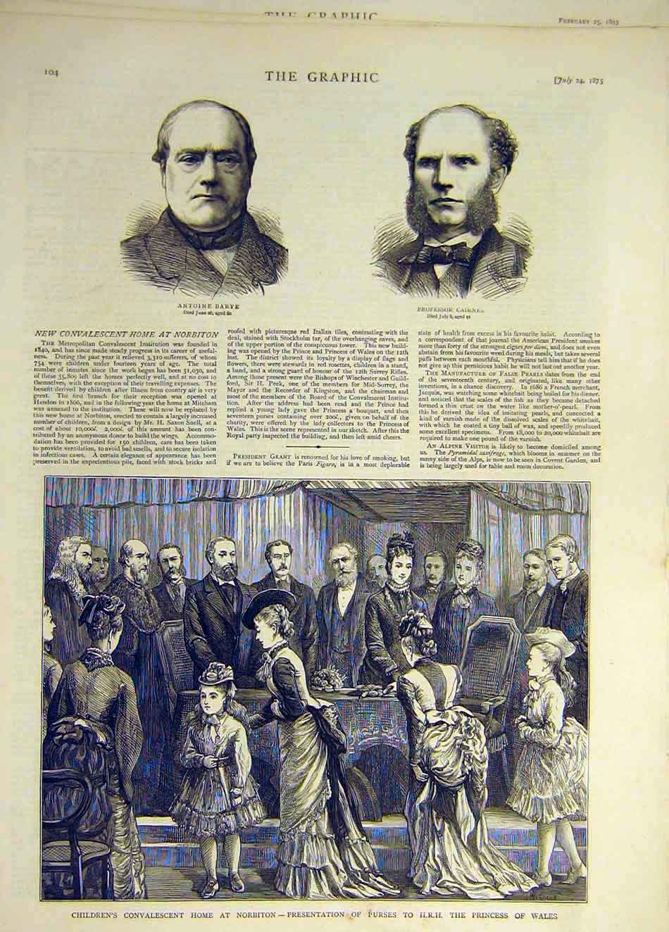 Original Old Antique Print 1875 Barve Cairnes Norbiton Princess Wales Home 19th