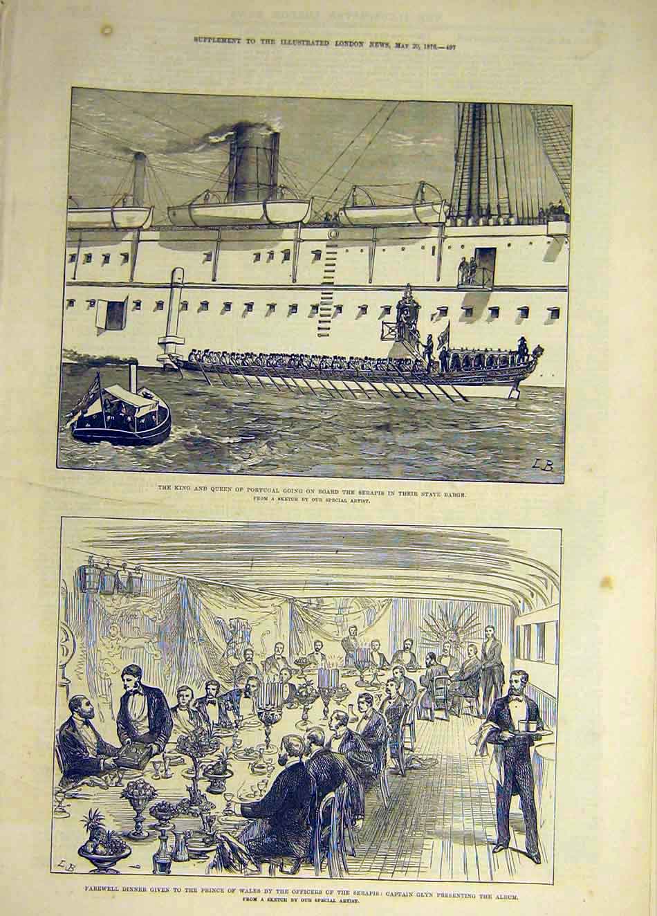 Original Old Antique Print 1876 King Queen Portugal Serapis Glyn Prince Wales