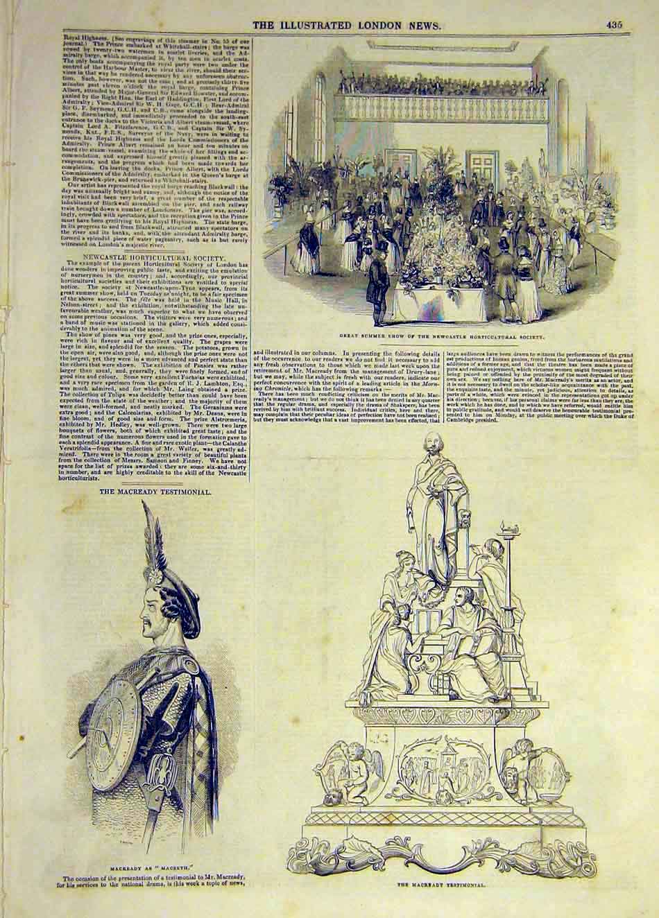 Original Old Antique Print Newcastle Horticultural Show Macready Theatre Actor