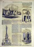 Old Antique Print 1859 Leamington Schools Beehive Grantham Dial Fountain 19th