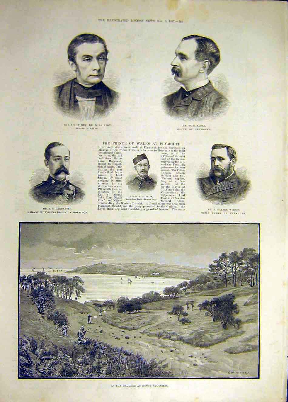 Original Old Antique Print 1887 Wilkinson Alger Lancaster Ellis Wilson Edgcumbe