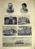 Original Old Antique Print 1888 D'Aosta Bonaparte Delhi Stockfort Kendal Mersey