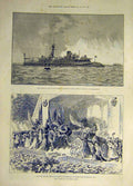 Original Old Antique Print 1891 Furieux French Squadron Gervais Berne Festival