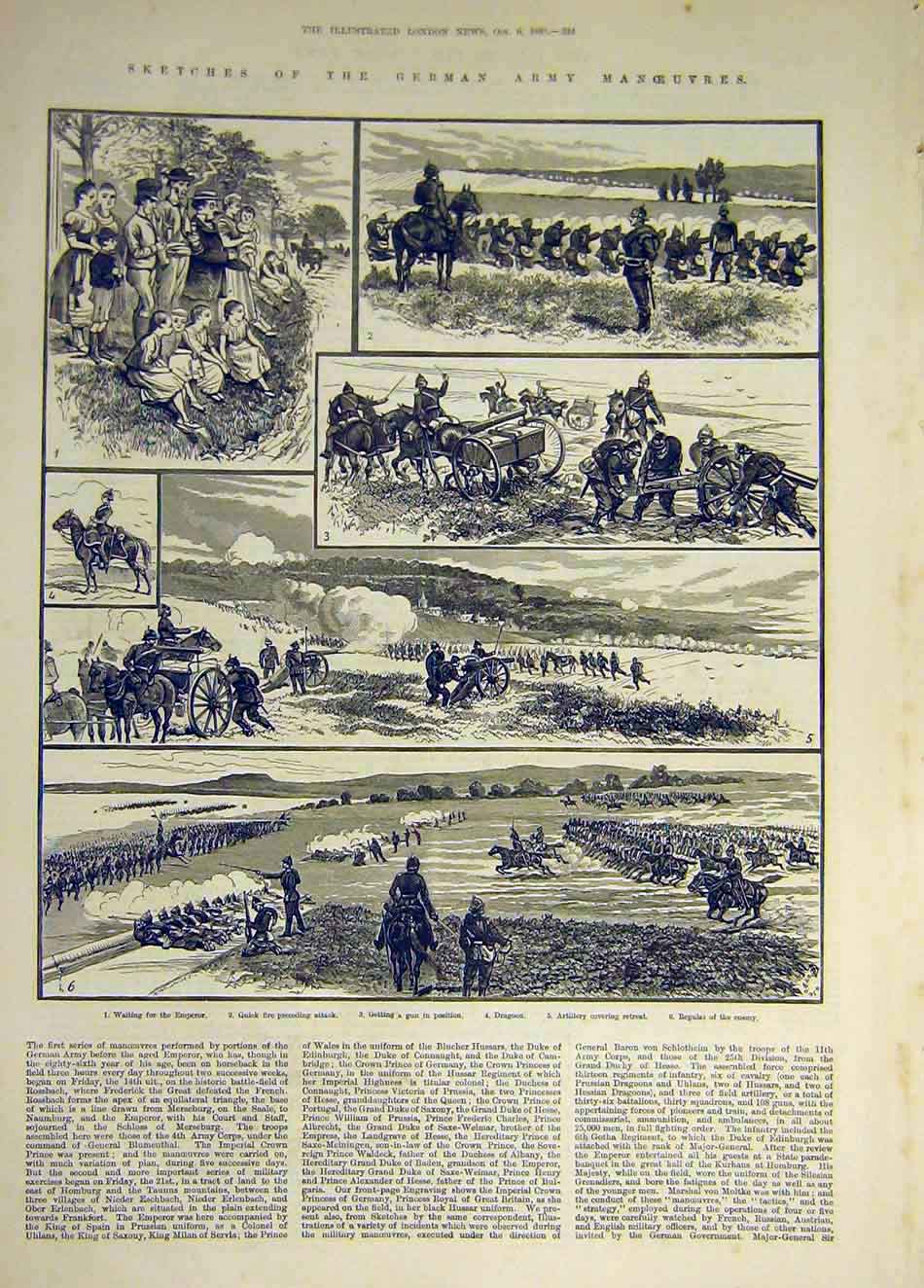 Original Old Antique Print 1883 Sketches German Army Manoeuvres Miltiary 19th