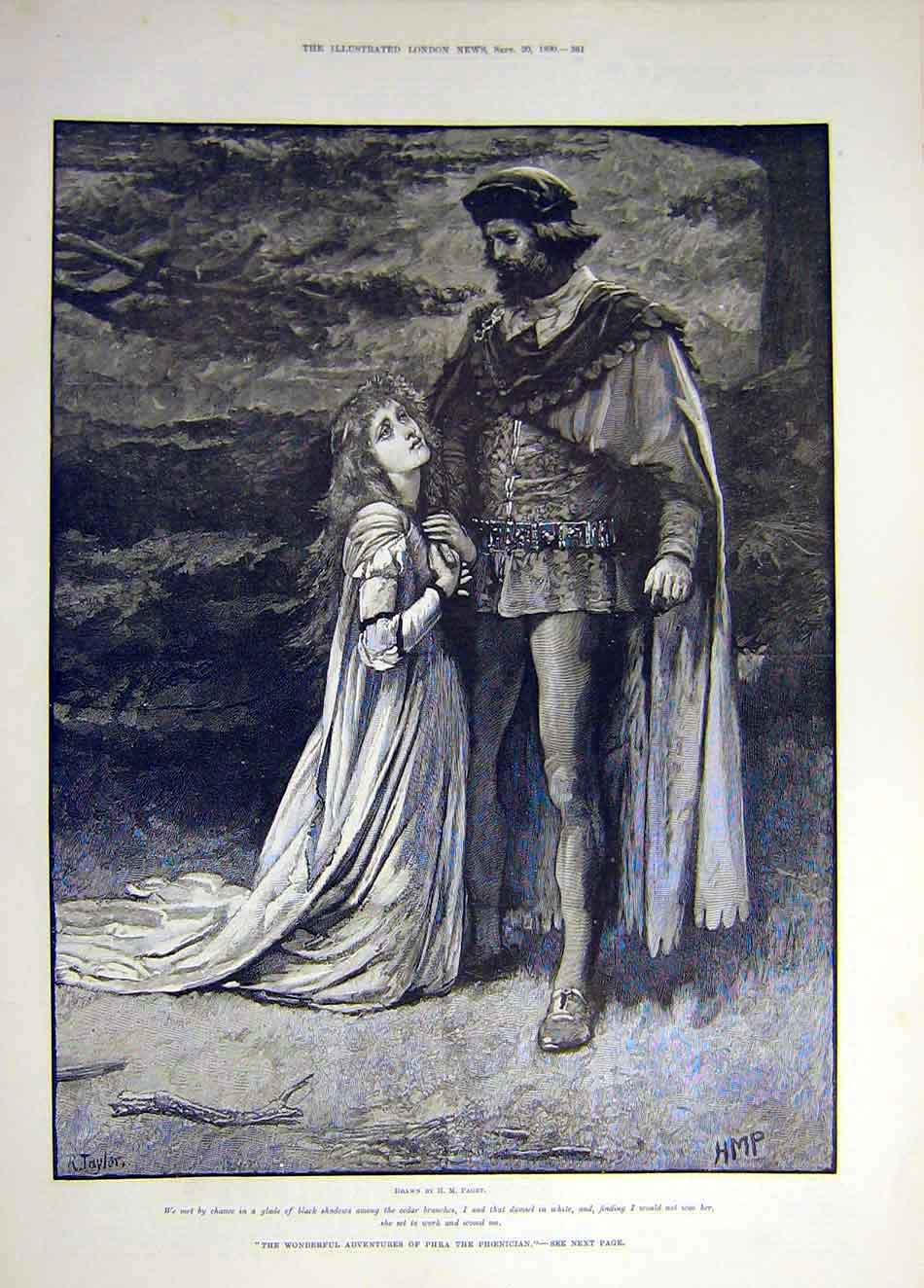 Original Old Antique Print 1890 Paget Phra Phoenician Fine Art 19th