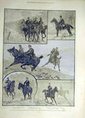 Original Old Antique Print 1890 Cavalry Manoeuvres Berkshire Hussars Scouts 19th